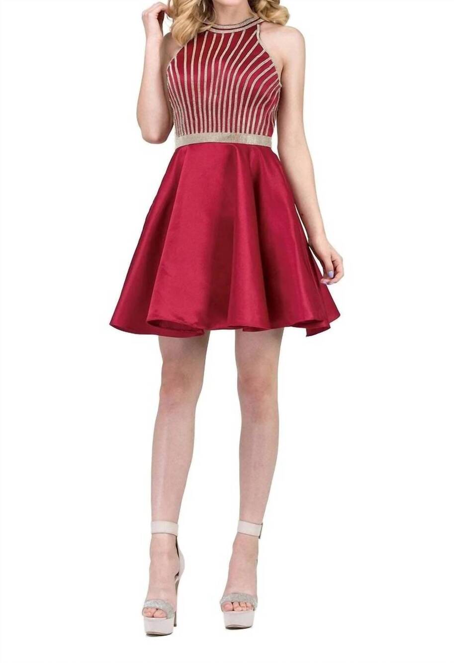 NEW DANCING QUEEN beaded halter neck homecoming dress in burgundy